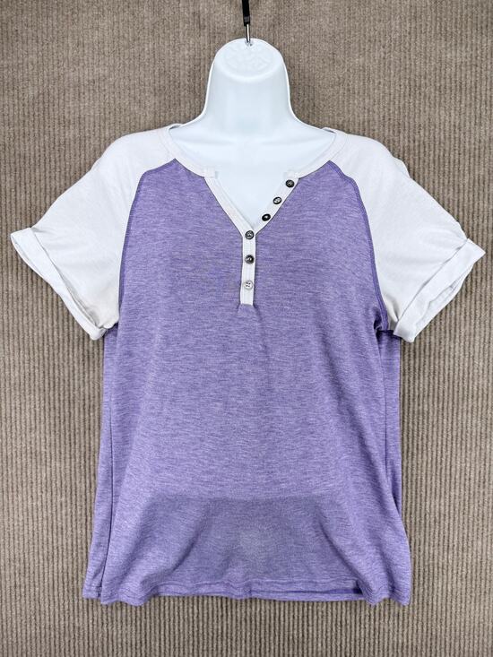 Unbranded Tops - Unbranded Raglan Henley Short Sleeve Colorblock Top Light Purple Medium